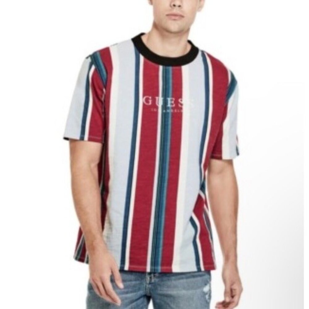 Vintage GUESS Originals Men's T-Shirt Los Angeles Striped Short Sleeve Size M